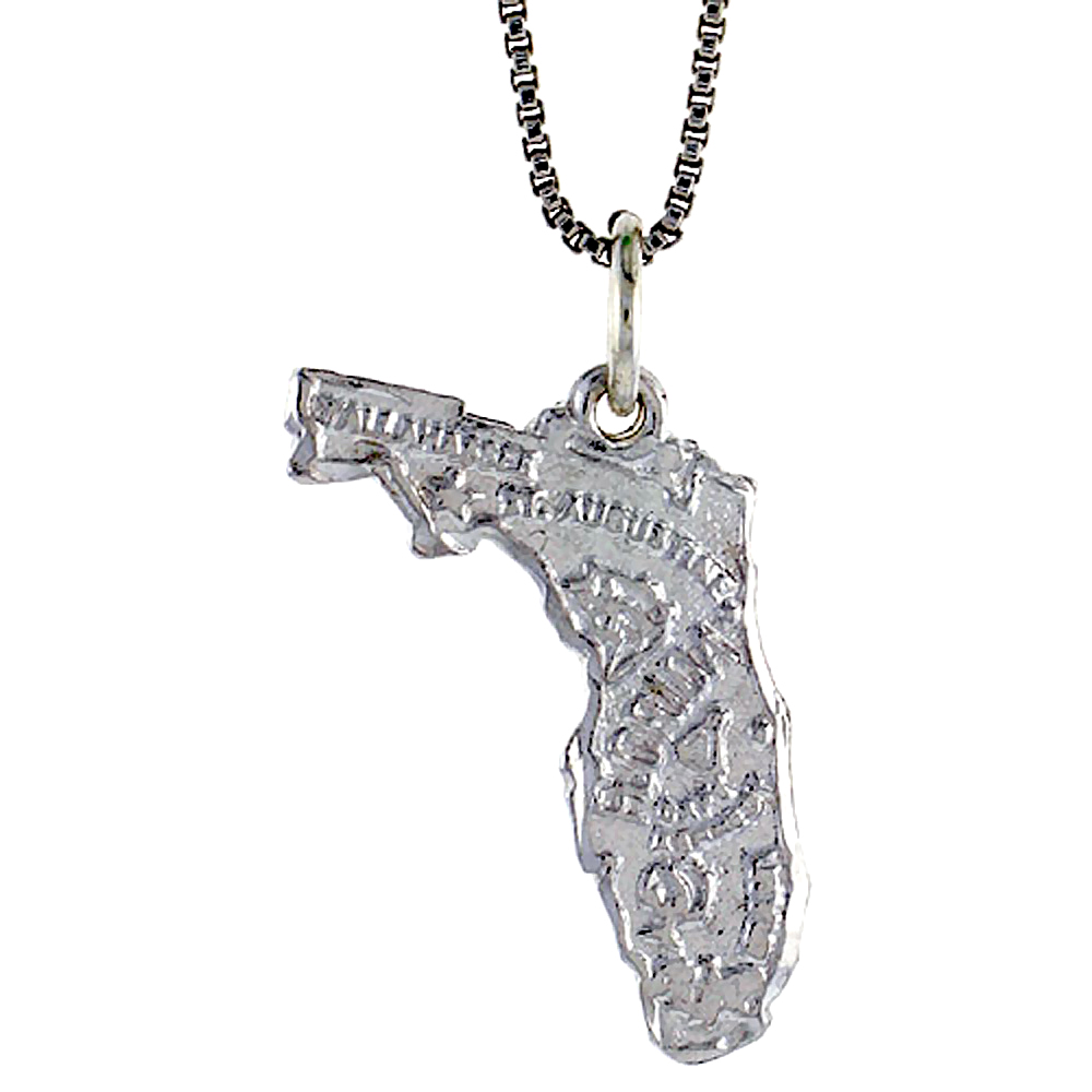 Sterling Silver State of Florida Map Pendant, 7/8 inch Tall