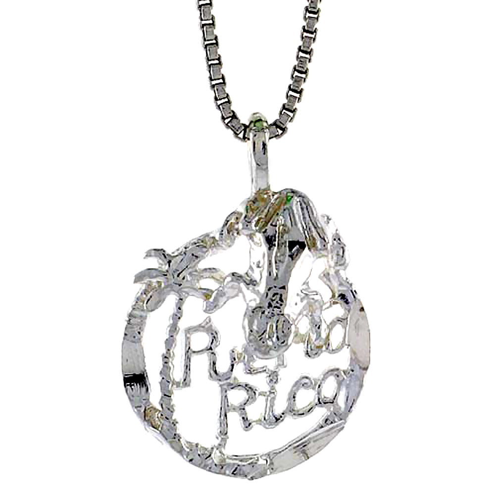 Sterling Silver Puerto Rico Pendant, 5/8 inch tall