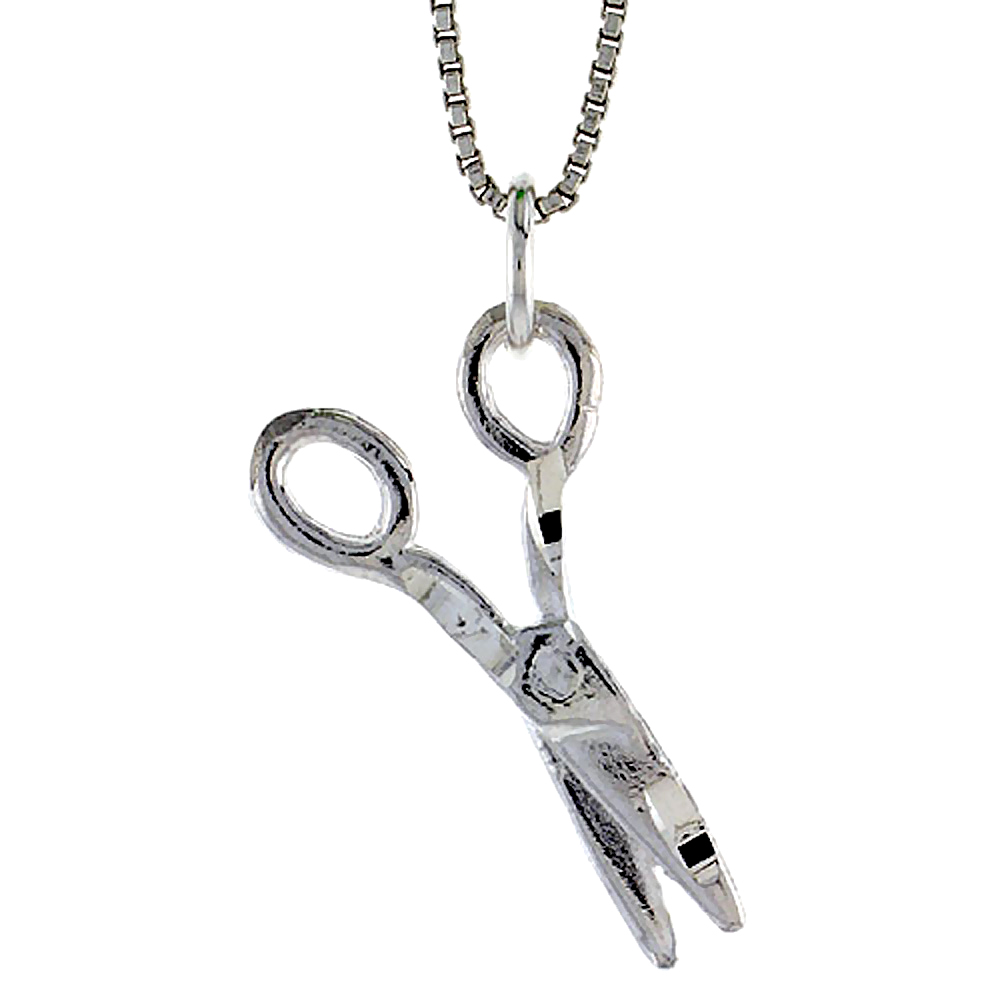 Sterling Silver Pair of Scissors Pendant, 1 inch Tall