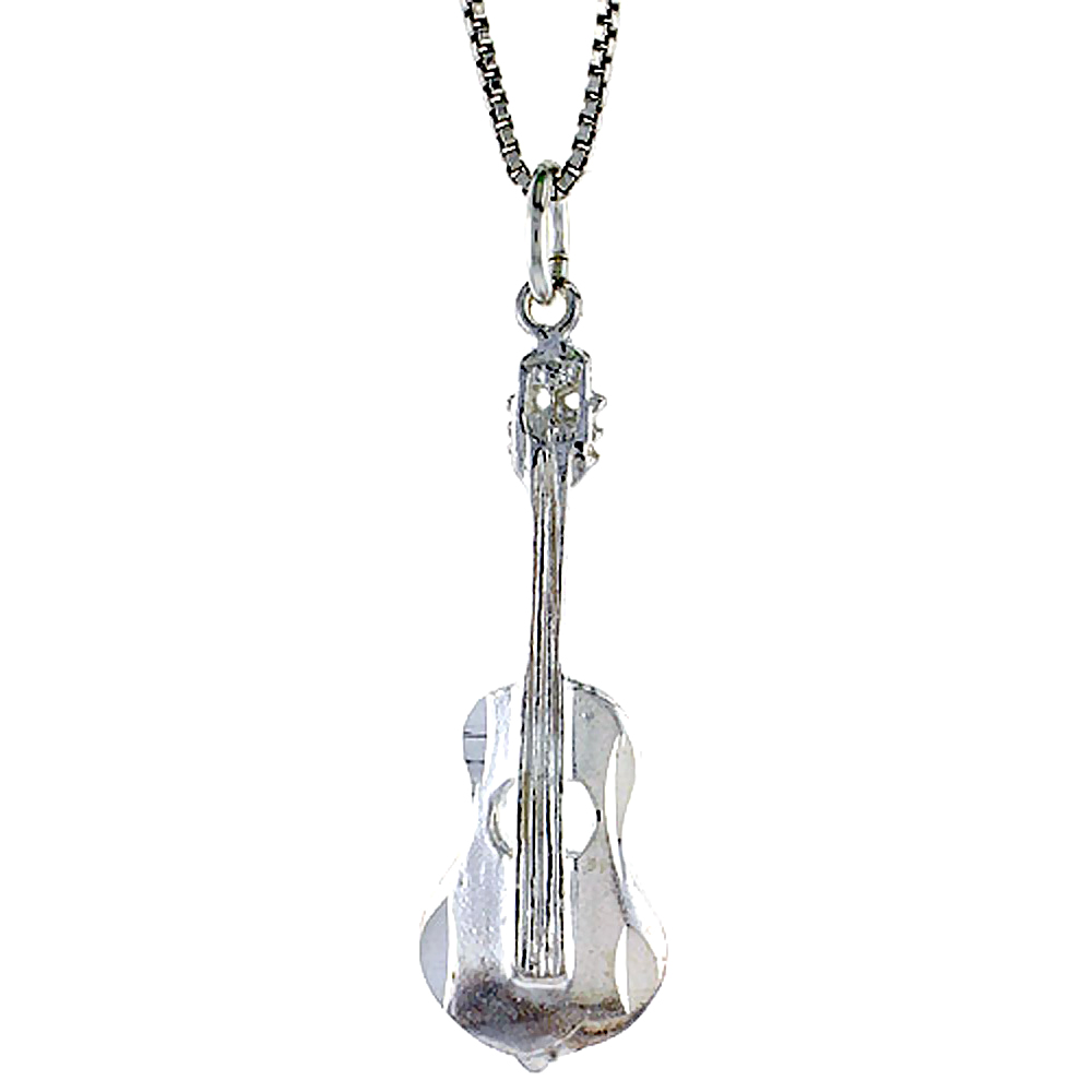 Sterling Silver Acoustic Bass Pendant, 1 1/4 inch Tall