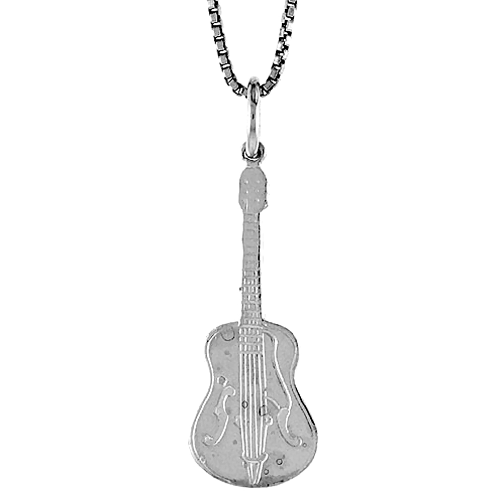 Sterling Silver Guitar Pendant, 1 inch Tall