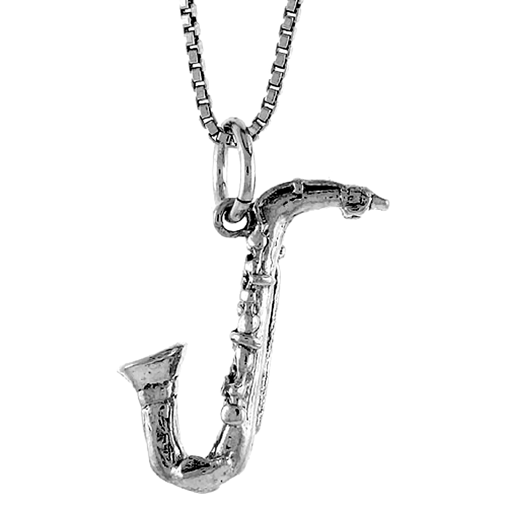 Sterling Silver Saxophone Pendant,, 3/4 inch Tall