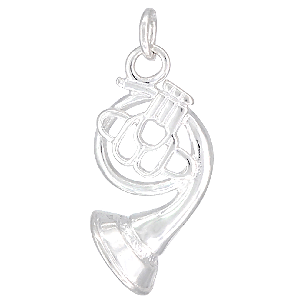 Sterling Silver French Horn Pendant, 7/8 inch Tall