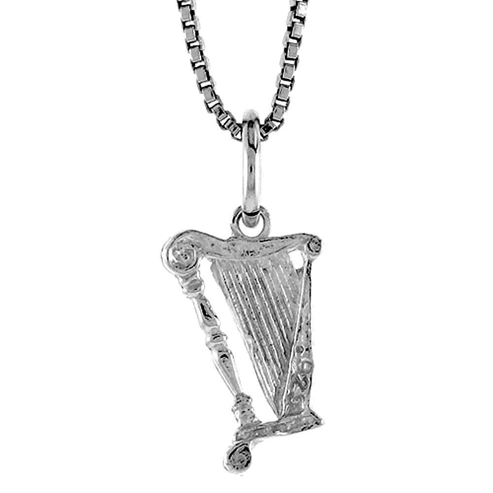 Sterling Silver Tiny Harp Pendant, 1/2 inch Tall