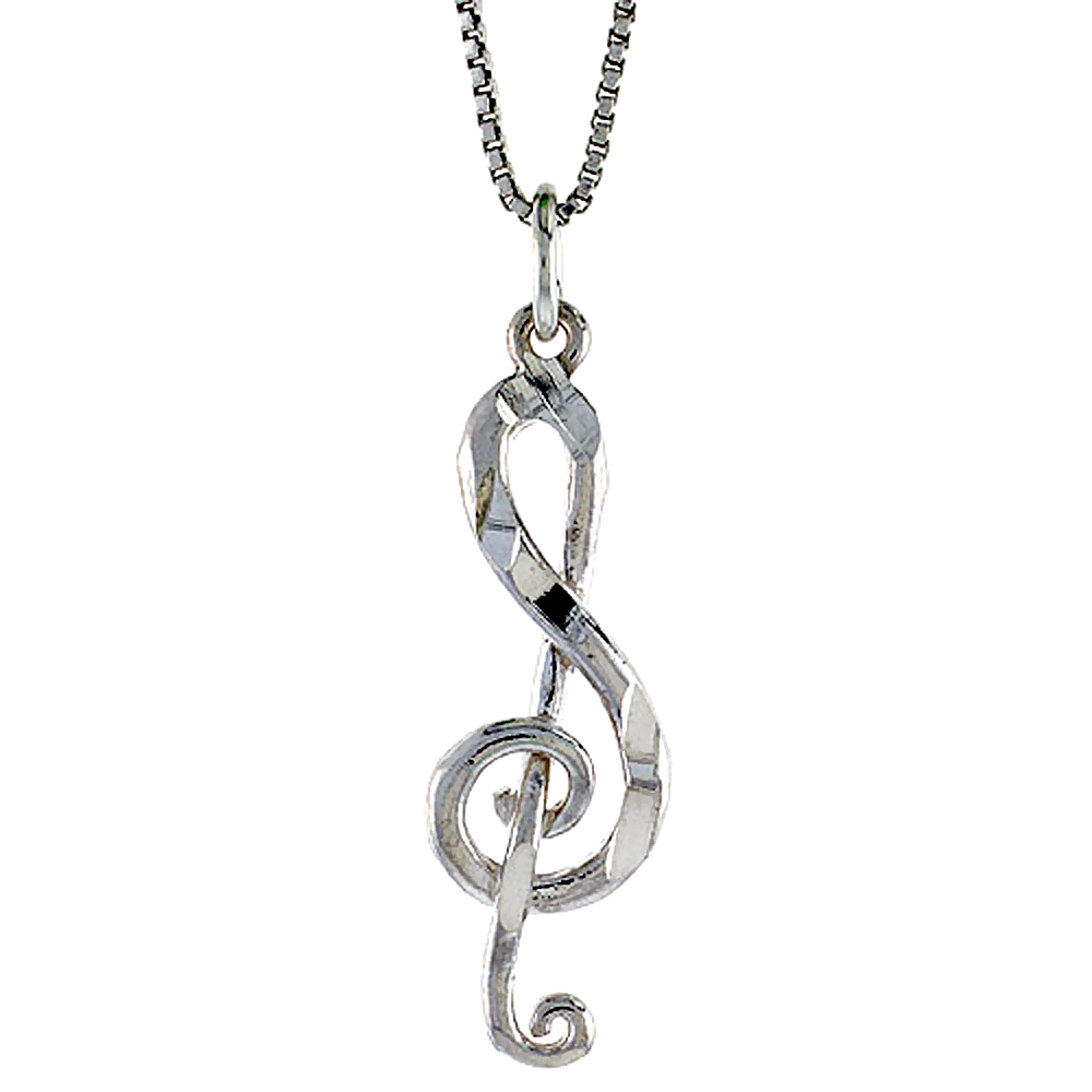 Sterling Silver G-Clef Pendant, 1 1/16 inch Tall