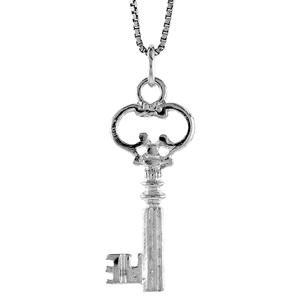 Sterling Silver Key Pendant, 1 1/16 inch Tall