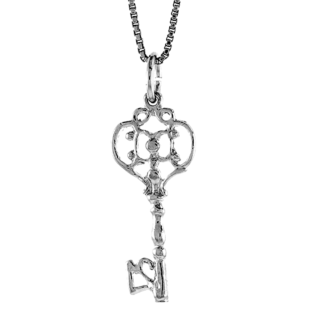 Sterling Silver Key Pendant, 1 inch Tall