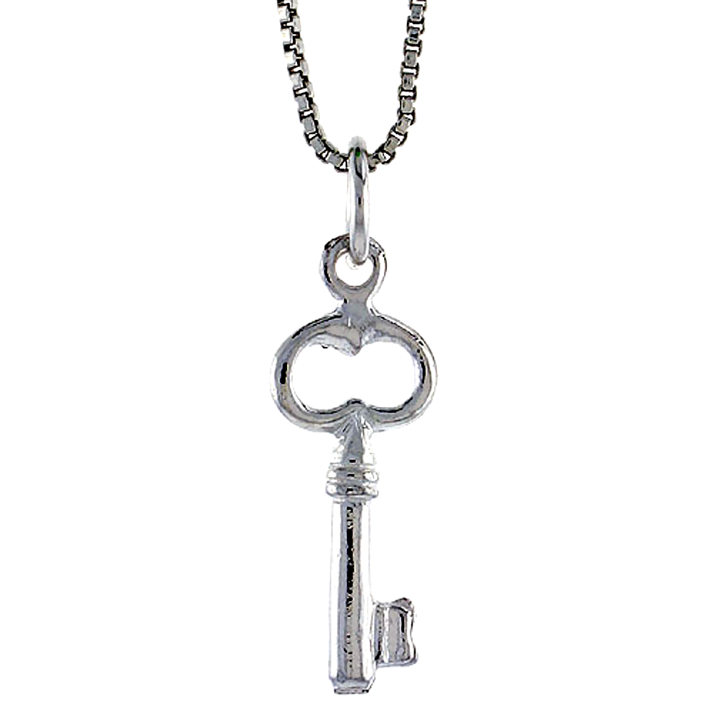 Sterling Silver Small Key Pendant, 3/4 inch Tall