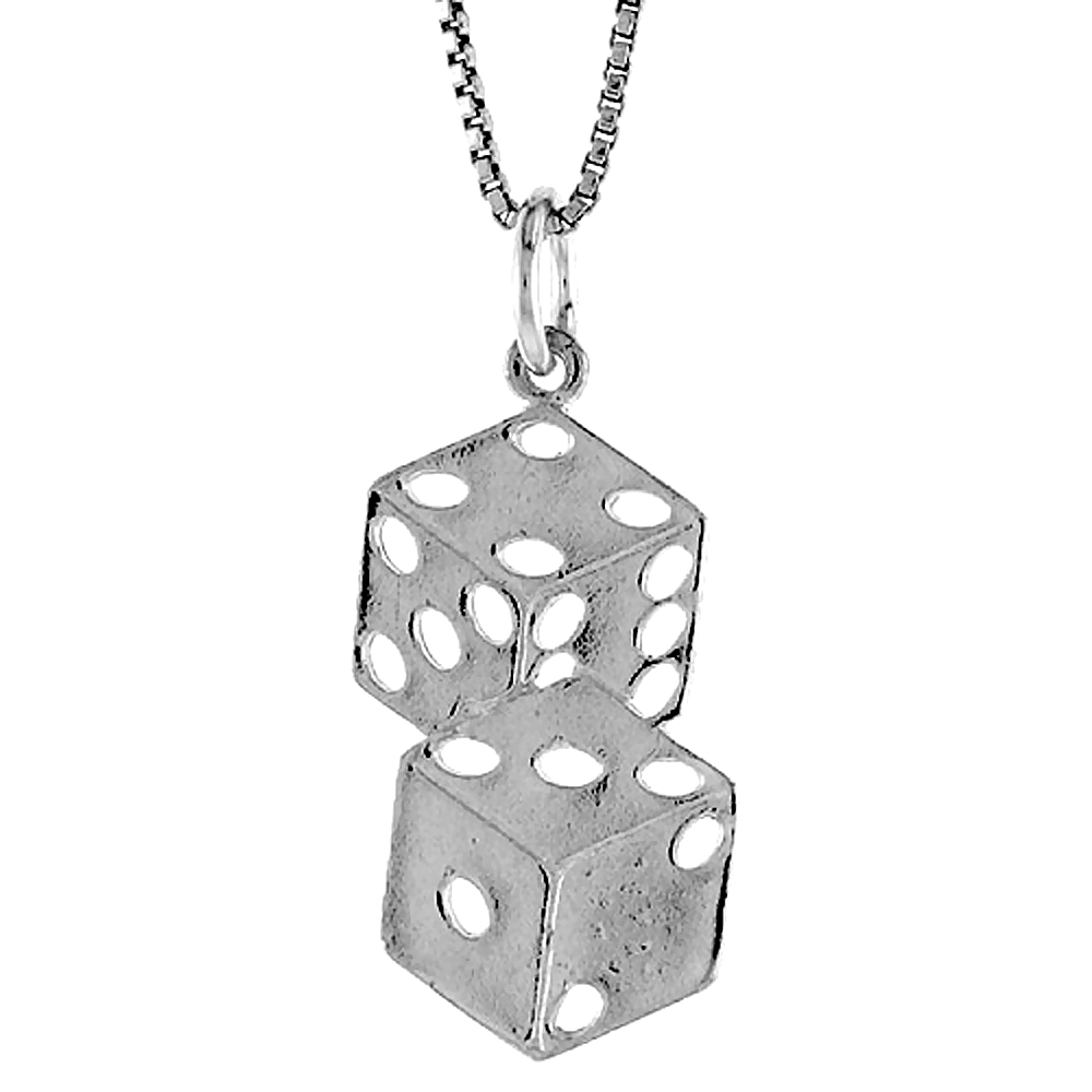 Sterling Silver Double Dice Pendant, 7/8 inch Tall