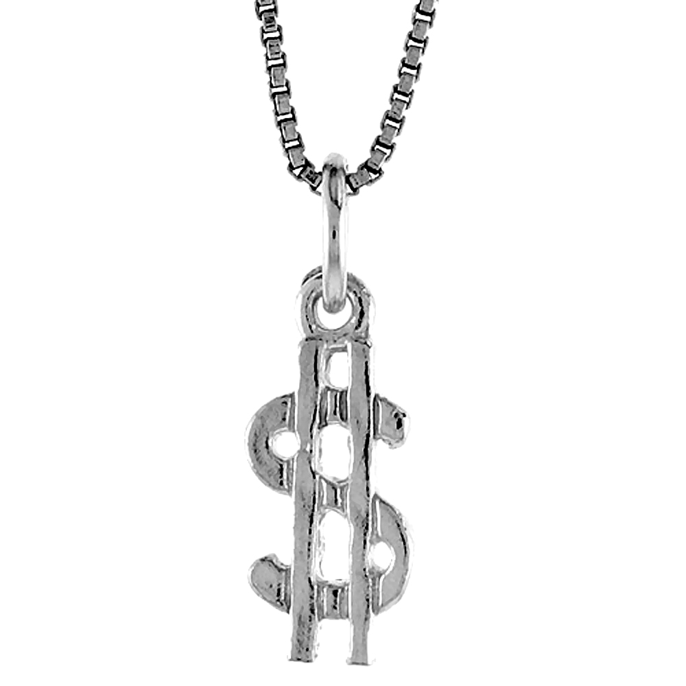 Sterling Silver Tiny Dollar Sign Pendant, 1/2 inch Tall