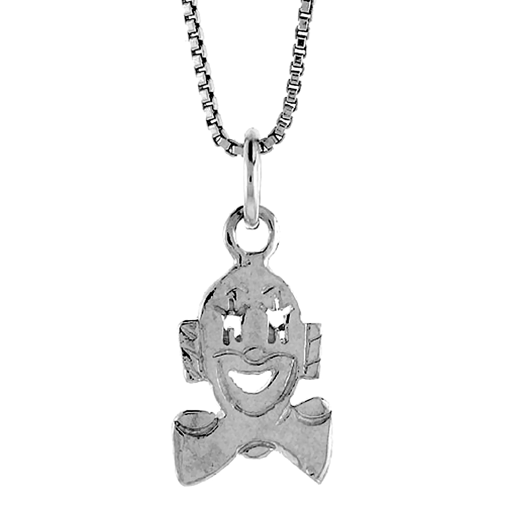 Sterling Silver Tiny Bald Clown Pendant, 1/2 inch Tall