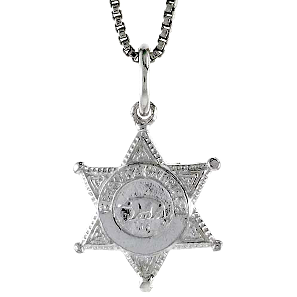 Sterling Silver Sherriff's Badge Pendant, 1/2 inch Tall