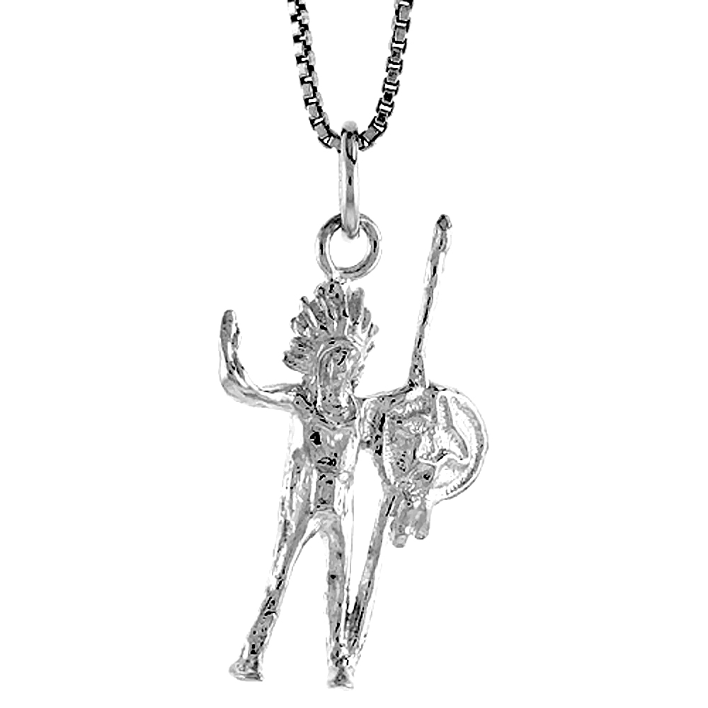 Sterling Silver Indian Warrior Pendant, 1 1/16 inch Tall