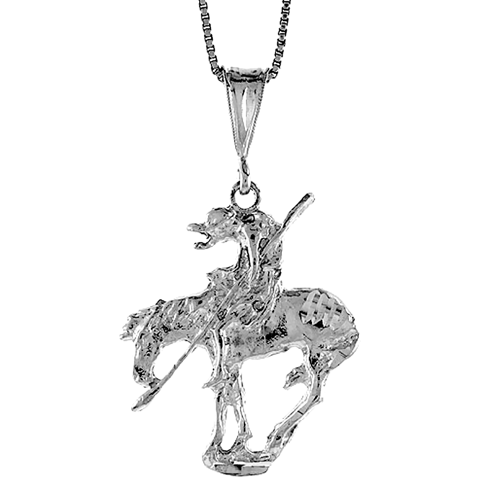 Sterling Silver Large End of the Trail Pendant, 1 1/8 inch Tall