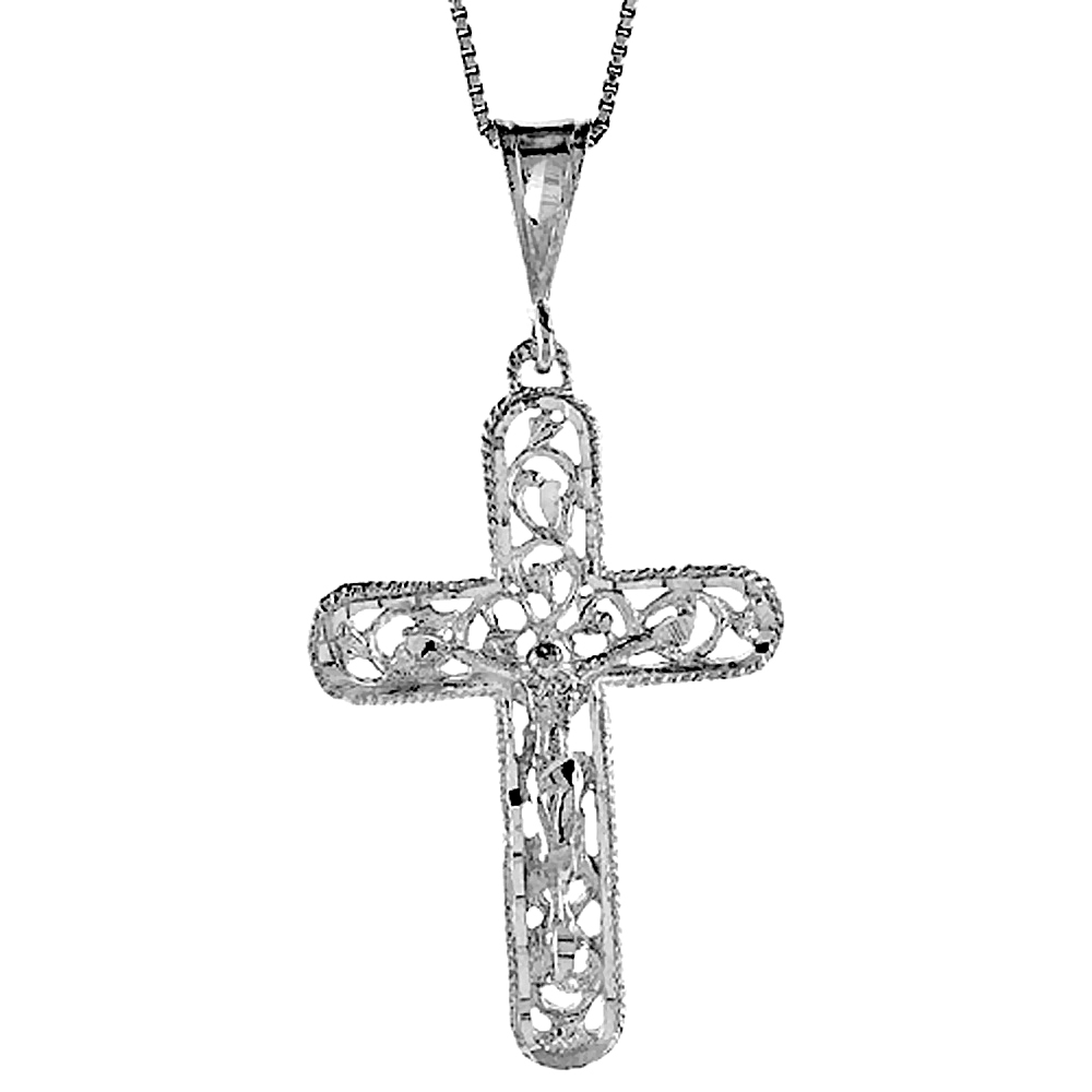 Sterling Silver Filigree Crucifix Pendant, 1 3/4 inch 