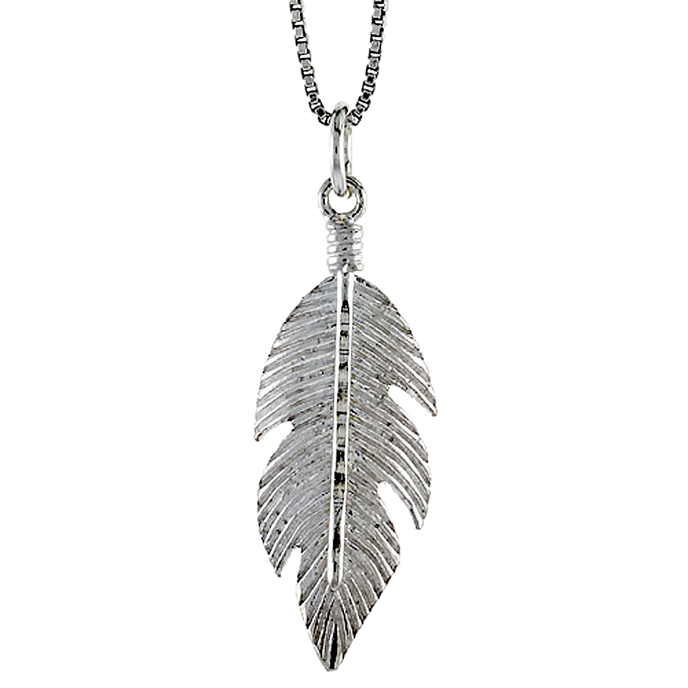 Sterling Silver Feather Pendant, 1 1/4 inch Tall
