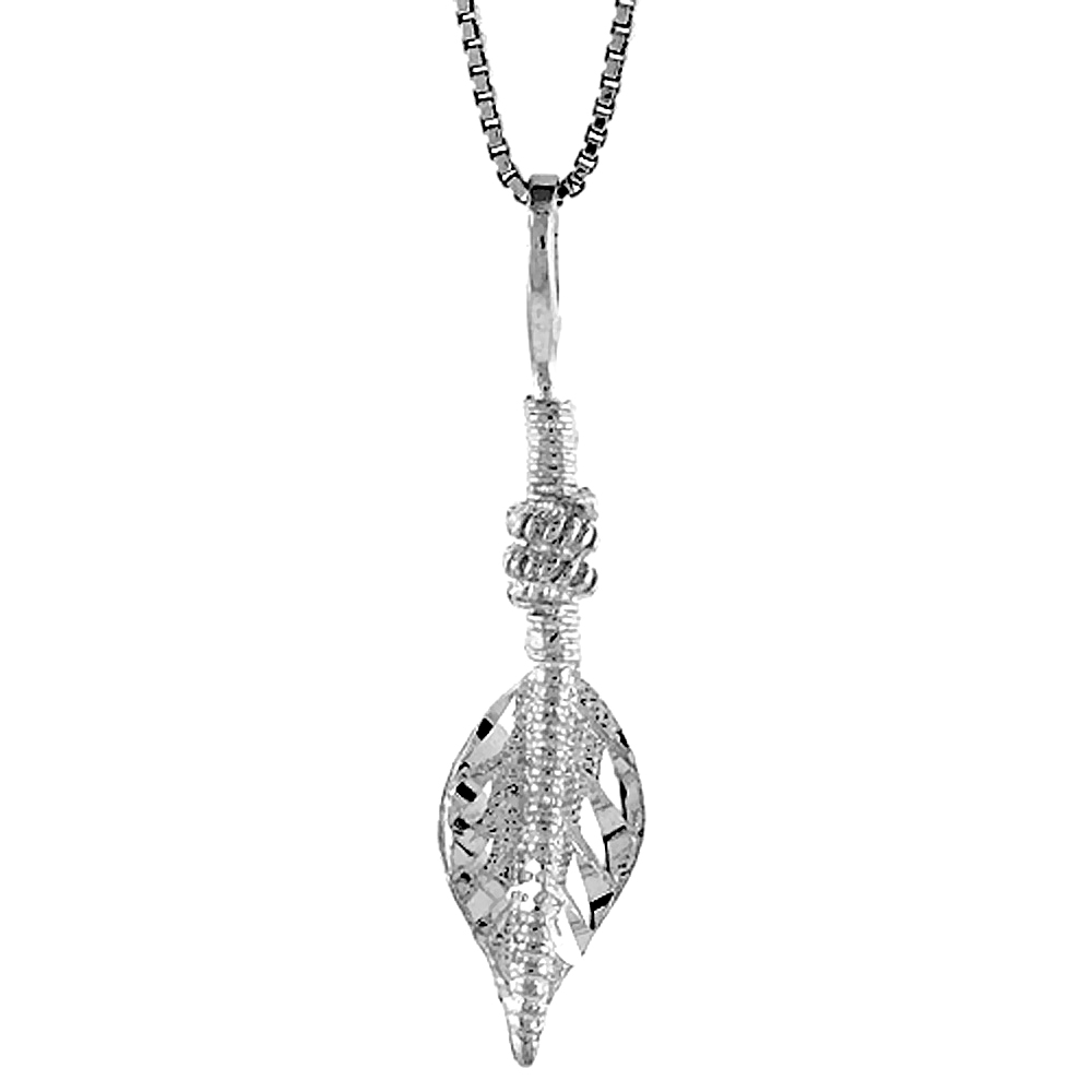 Sterling Silver Feather Pendant, 1 1/8 inch Tall