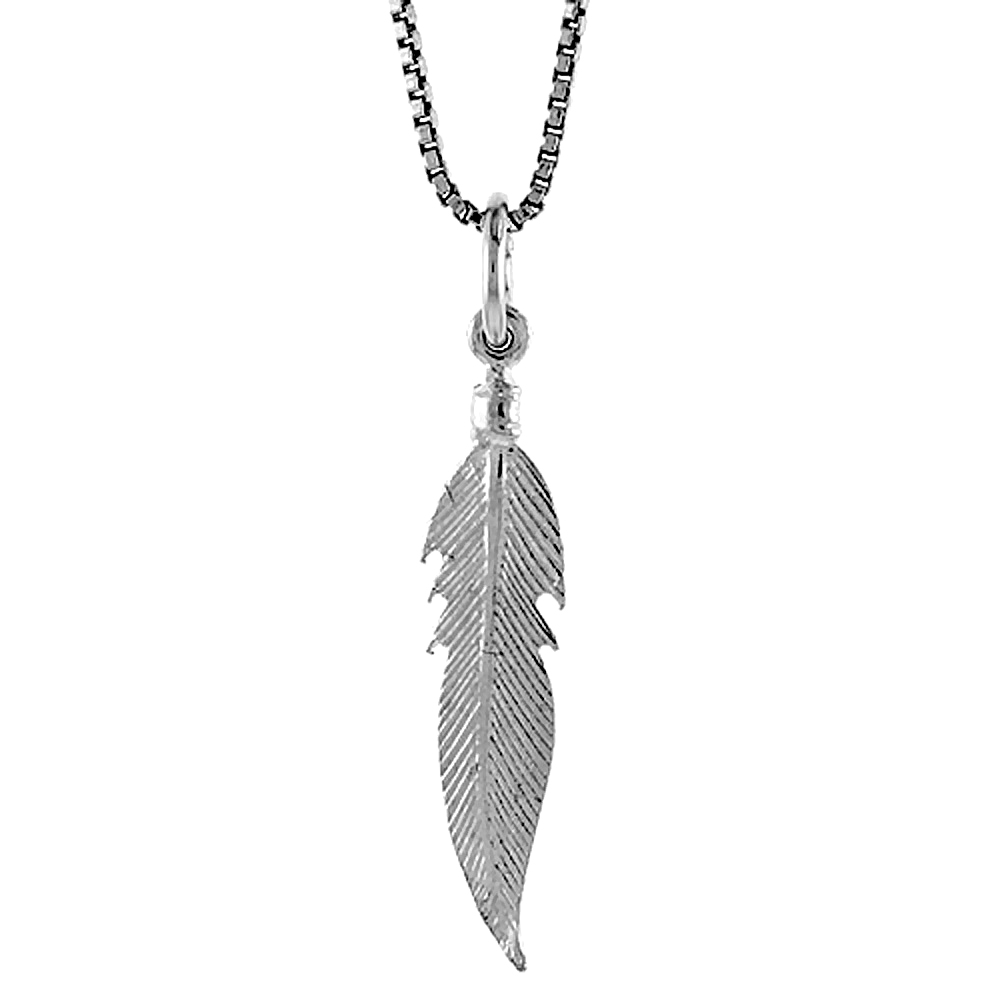 Sterling Silver Feather Pendant, 1 1/16 inch Tall