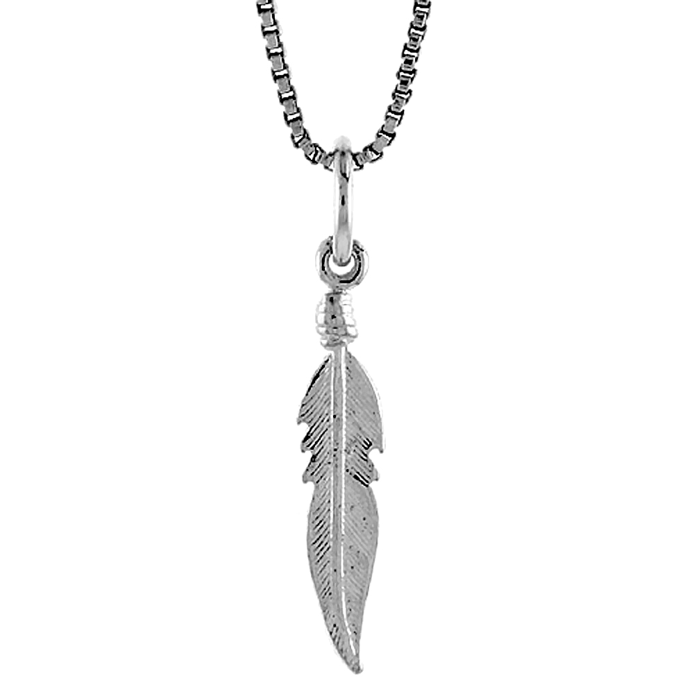 Sterling Silver Small Feather Pendant, 3/4 inch Tall