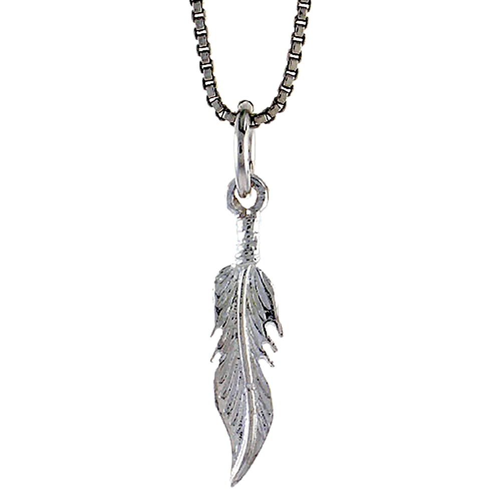 Sterling Silver Small Feather Pendant, 3/4 inch Tall