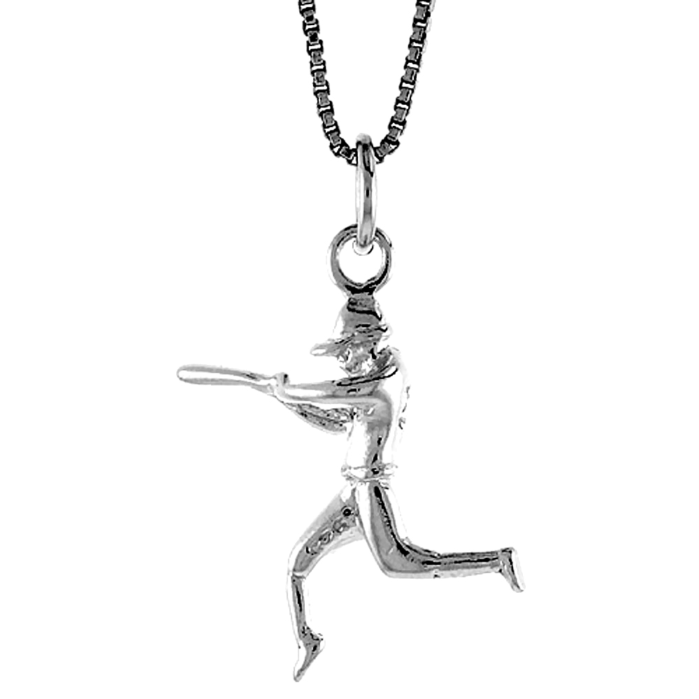 Sterling Silver Baseball Player Pendant, 3/4 inch Tall