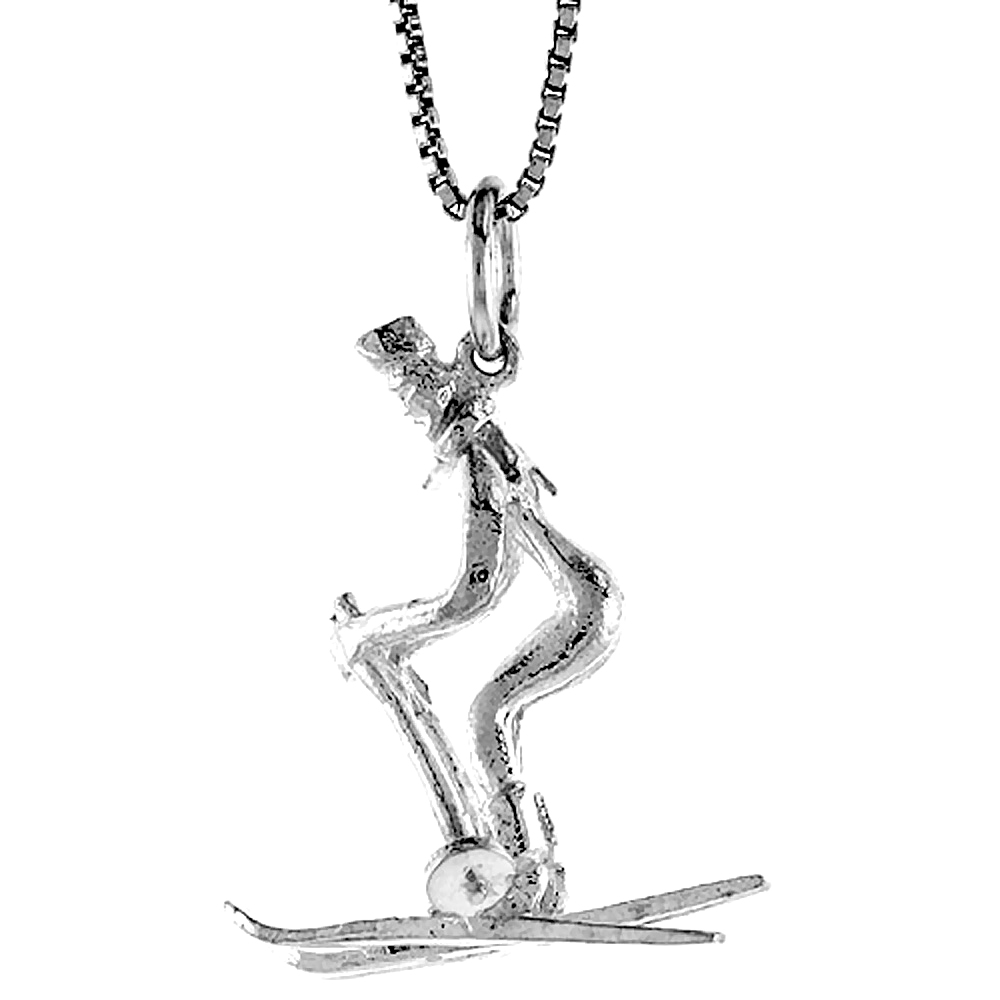 Sterling Silver Skier Pendant, 1 inch Tall