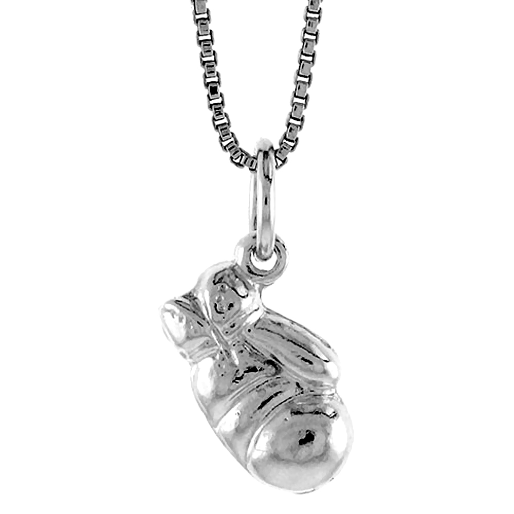 Sterling Silver Small 3-D Boxing Glove Pendant, 1/2 inch Tall