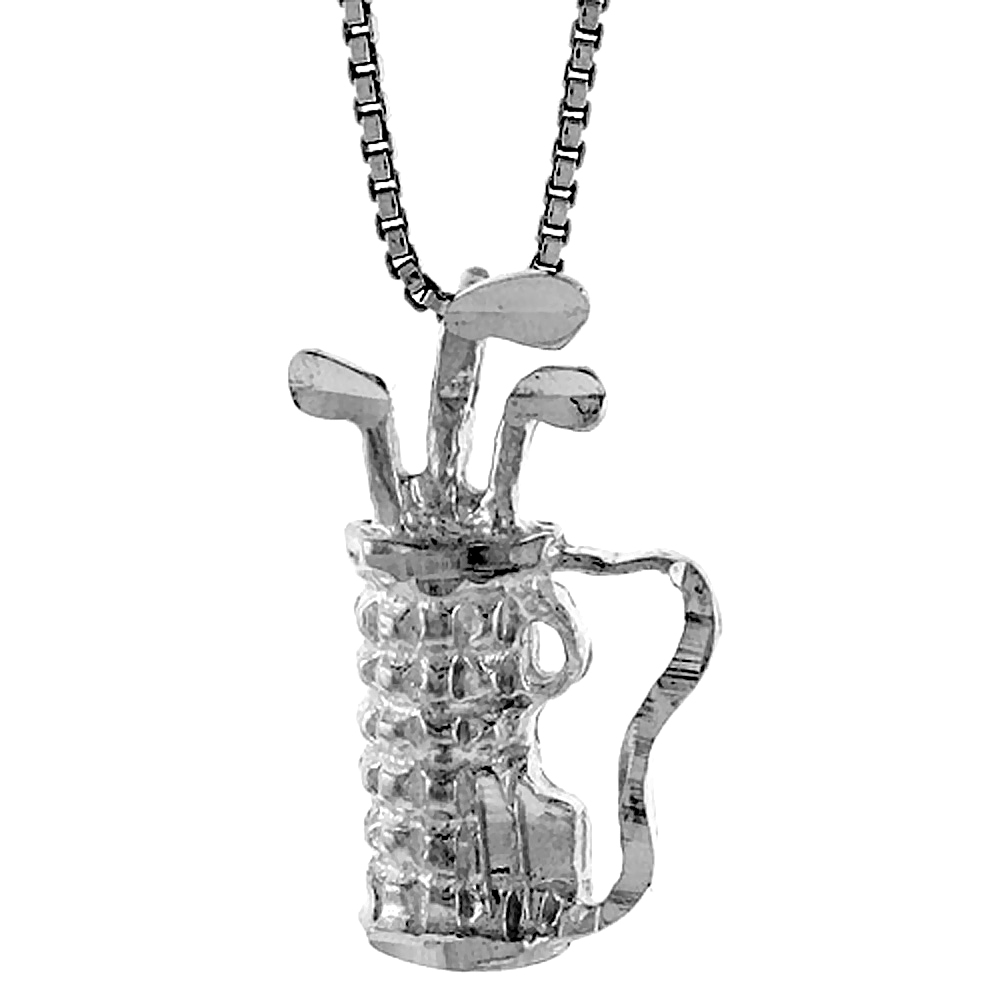 Sterling Silver Golf Bag Pendant, 7/8 inch Tall.