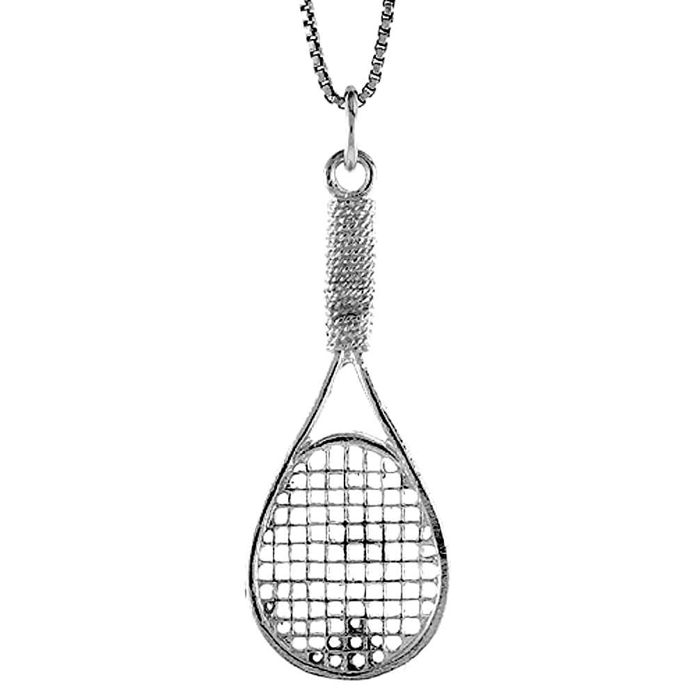 3/4 inch Tall Sterling Silver Tennis Racket Pendant