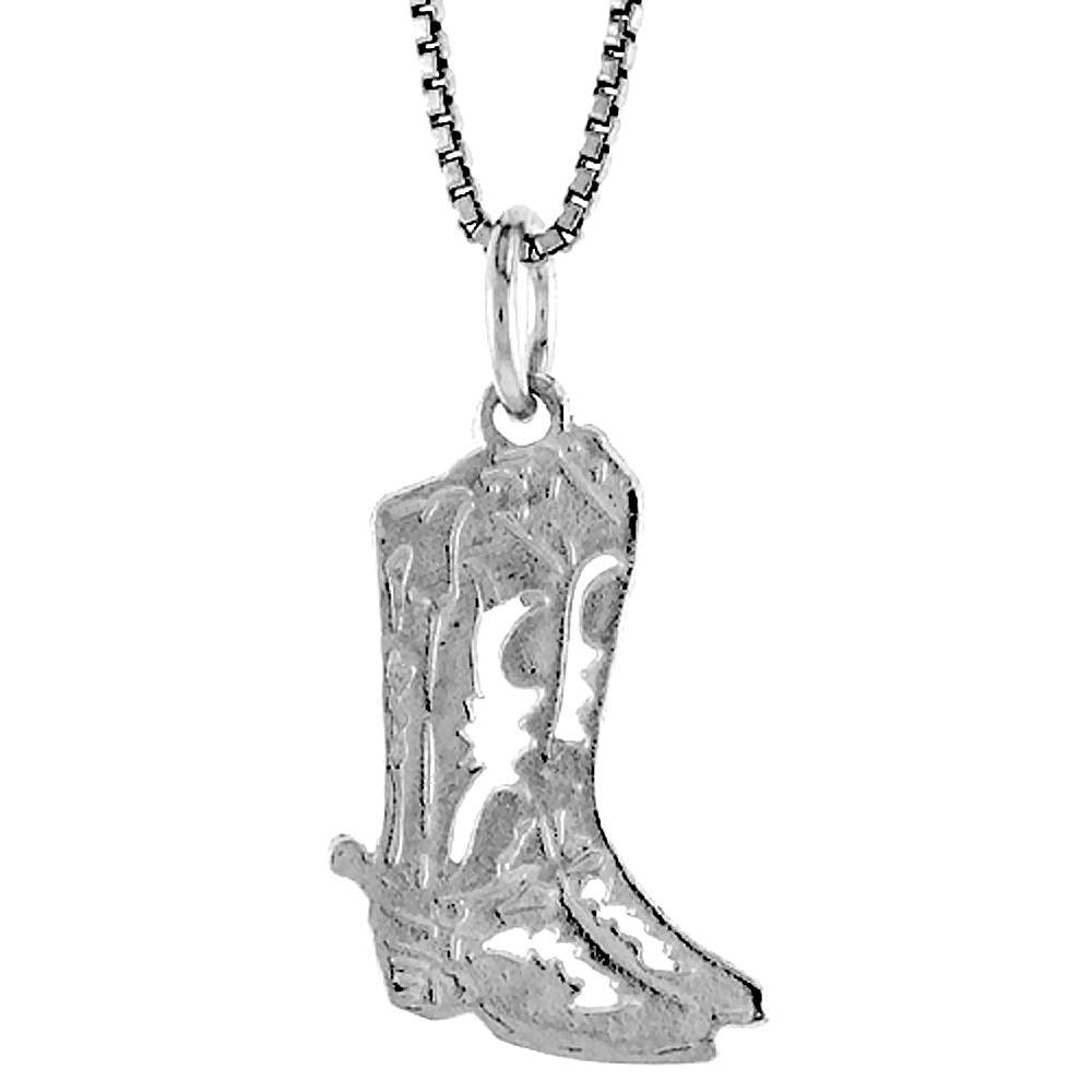 Sterling Silver Cowboy Boots Pendant, 7/8 inch Tall