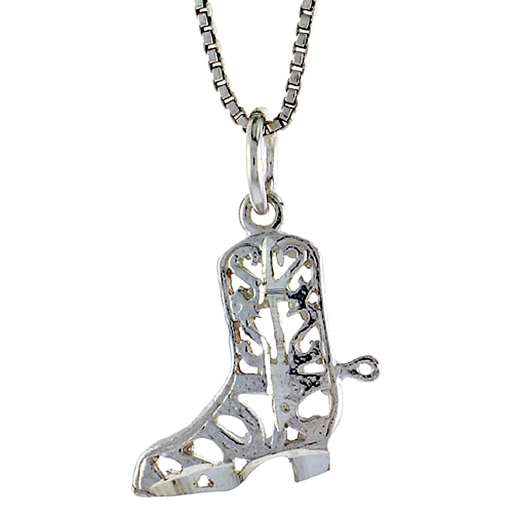 Sterling Silver Cowboy Boot Pendant, 3/4 inch Tall