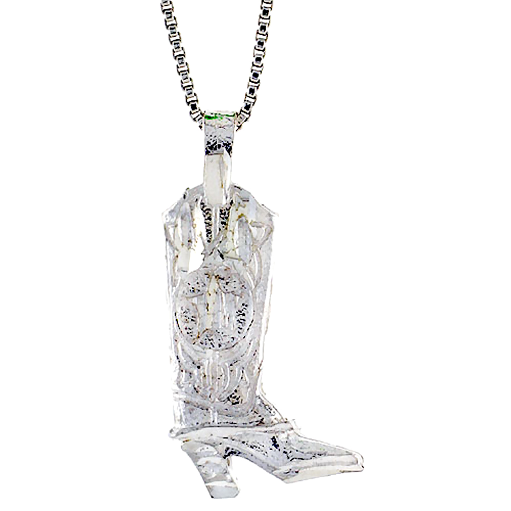 Sterling Silver Cowboy Boot Pendant, 7/8 inch Tall