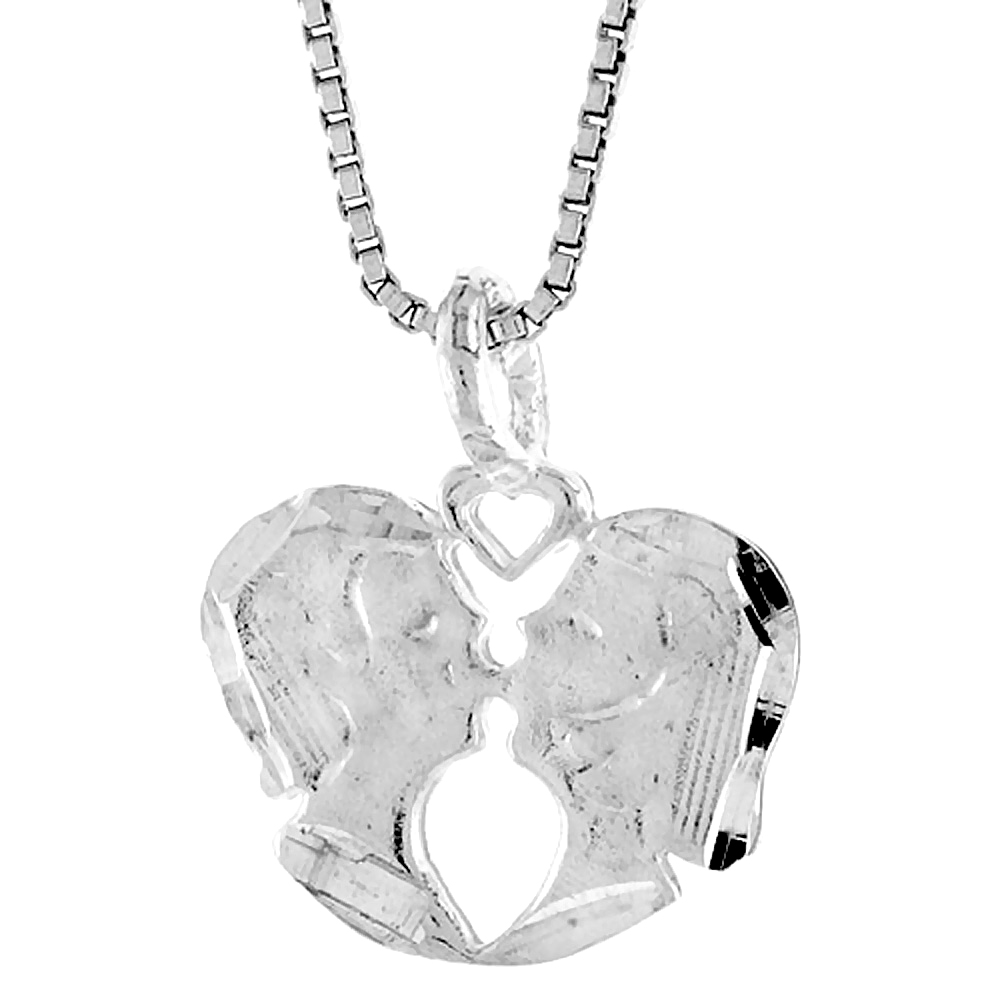 Sterling Silver Kissing Couple Pendant, 1/2 inch Tall