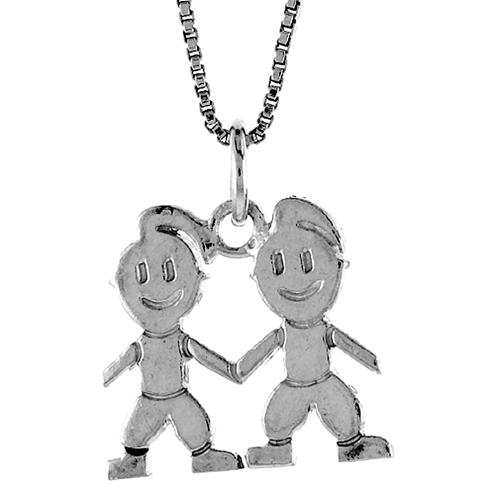 Sterling Silver Boy and Girl Pendant, 5/8 inch Tall