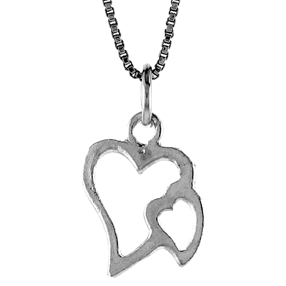 Sterling Silver Double Cut-out Heart Pendant, 5/8 inch Tall