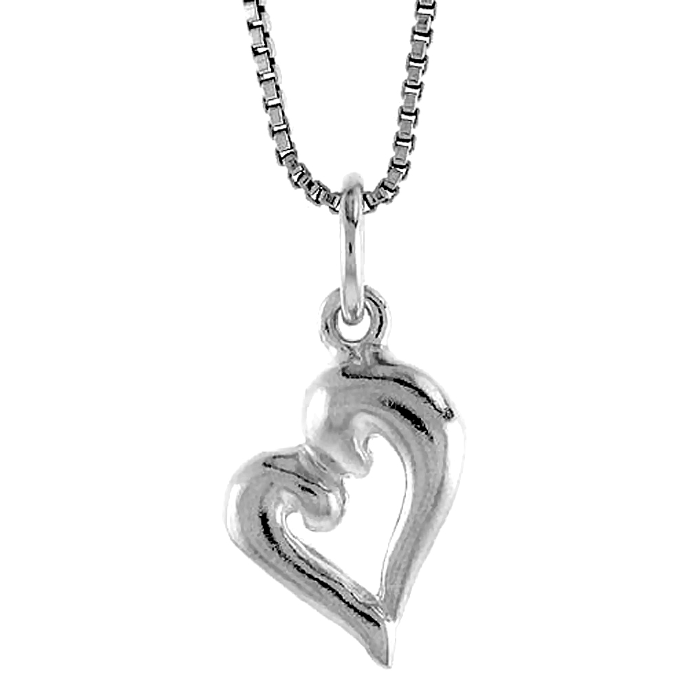 Sterling Silver Open Heart Pendant, 5/8 inch Tall