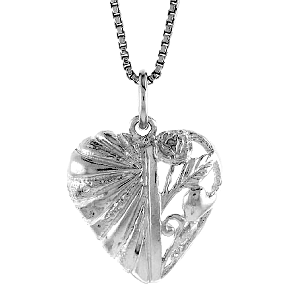 Sterling Silver Heart Pendant, 3/4 inch Tall