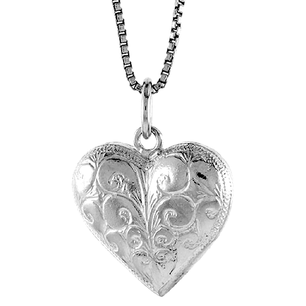 Sterling Silver Heart Pendant, 3/4 inch Tall