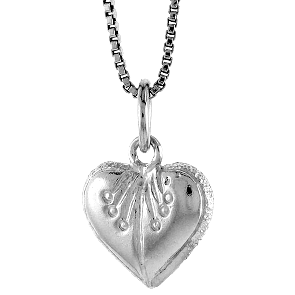 Sterling Silver Heart Pendant, 1/2 inch Tall