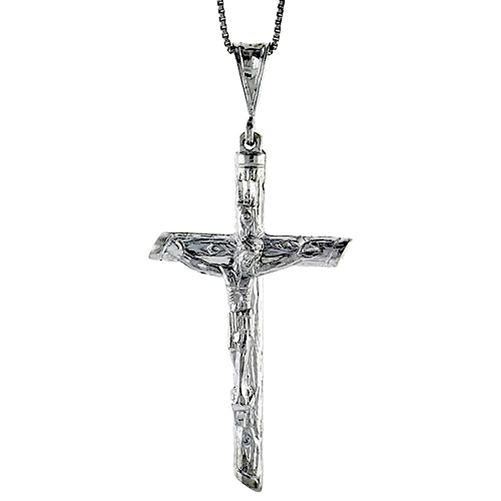 Sterling Silver Large Crucifix Pendant, 2 1/8 inch 