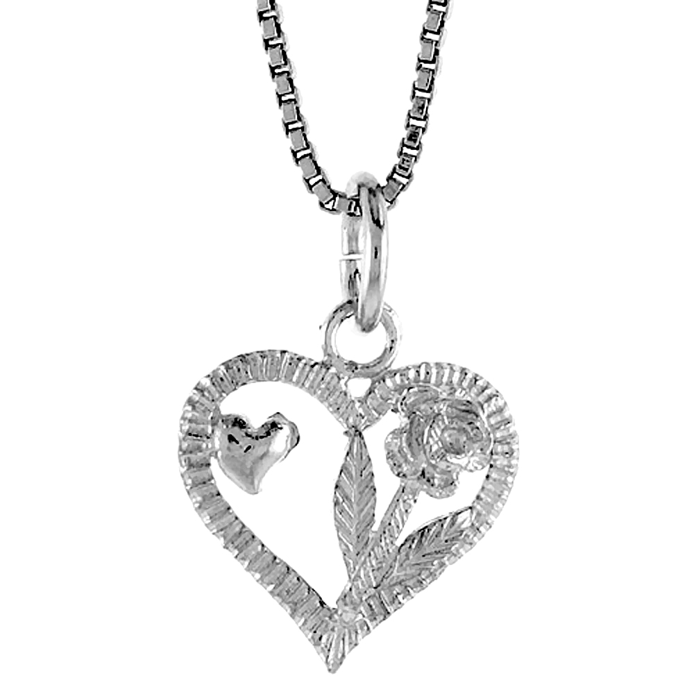 Sterling Silver Heart Pendant, 1/2 inch Tall