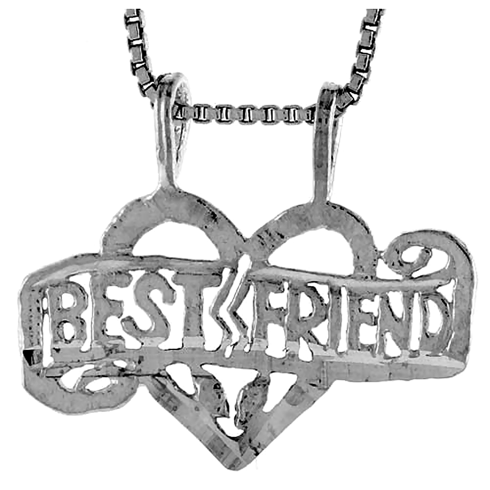 Sterling Silver Best Friend Word Pendant, 1/2 inch Tall