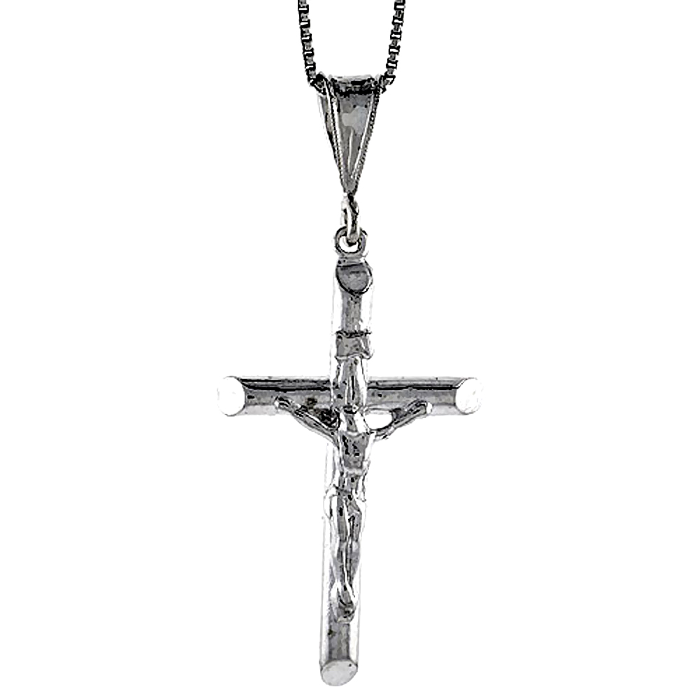 Sterling Silver Tube Crucifix Pendant, 1 1/2 inch 