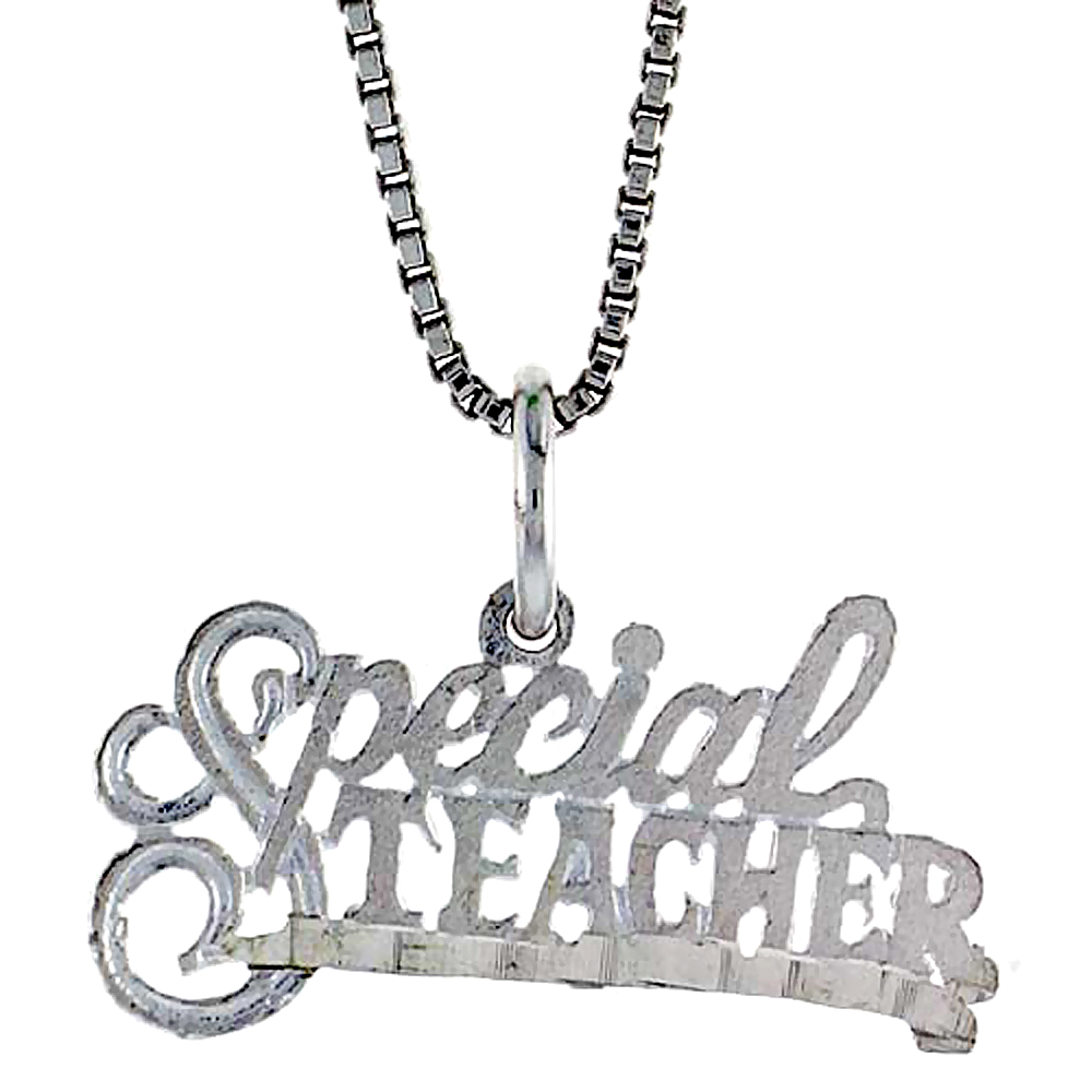 Sterling Silver Special Teacher Word Pendant, 3/8 inch Tall