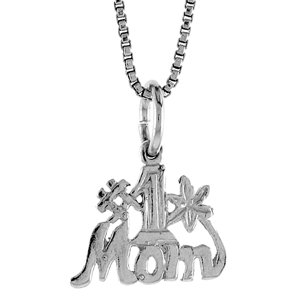 Sterling Silver #1 Mom Talking Pendant, 1/2 inch Tall