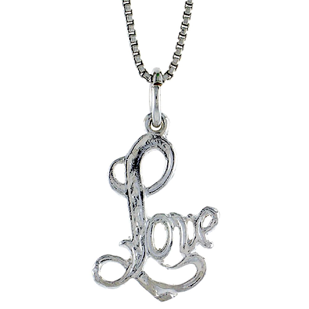 Sterling Silver Love Word Pendant, 3/4 inch Tall