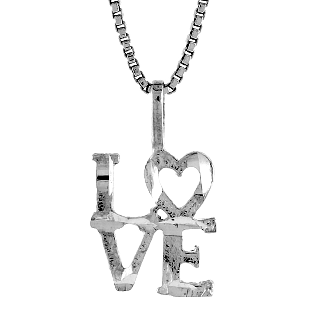 Sterling Silver Love Word Pendant, 1/2 inch Tall