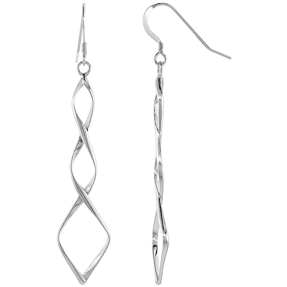 Sterling Silver Long Spiral Dangle Earrings, 2 3/16 inches long