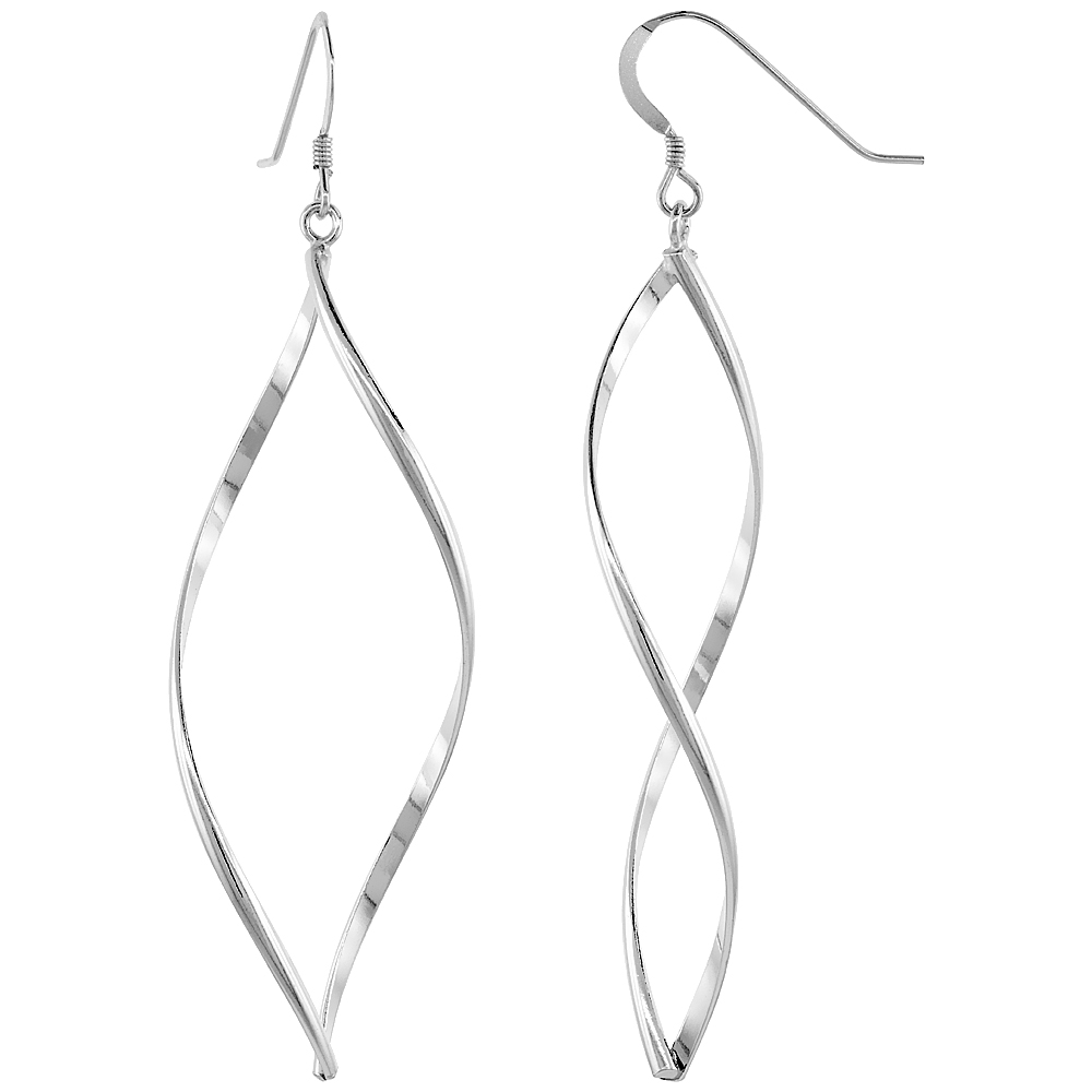 Sterling Silver Whirl Dangle Earrings, 2 3/16 inches long