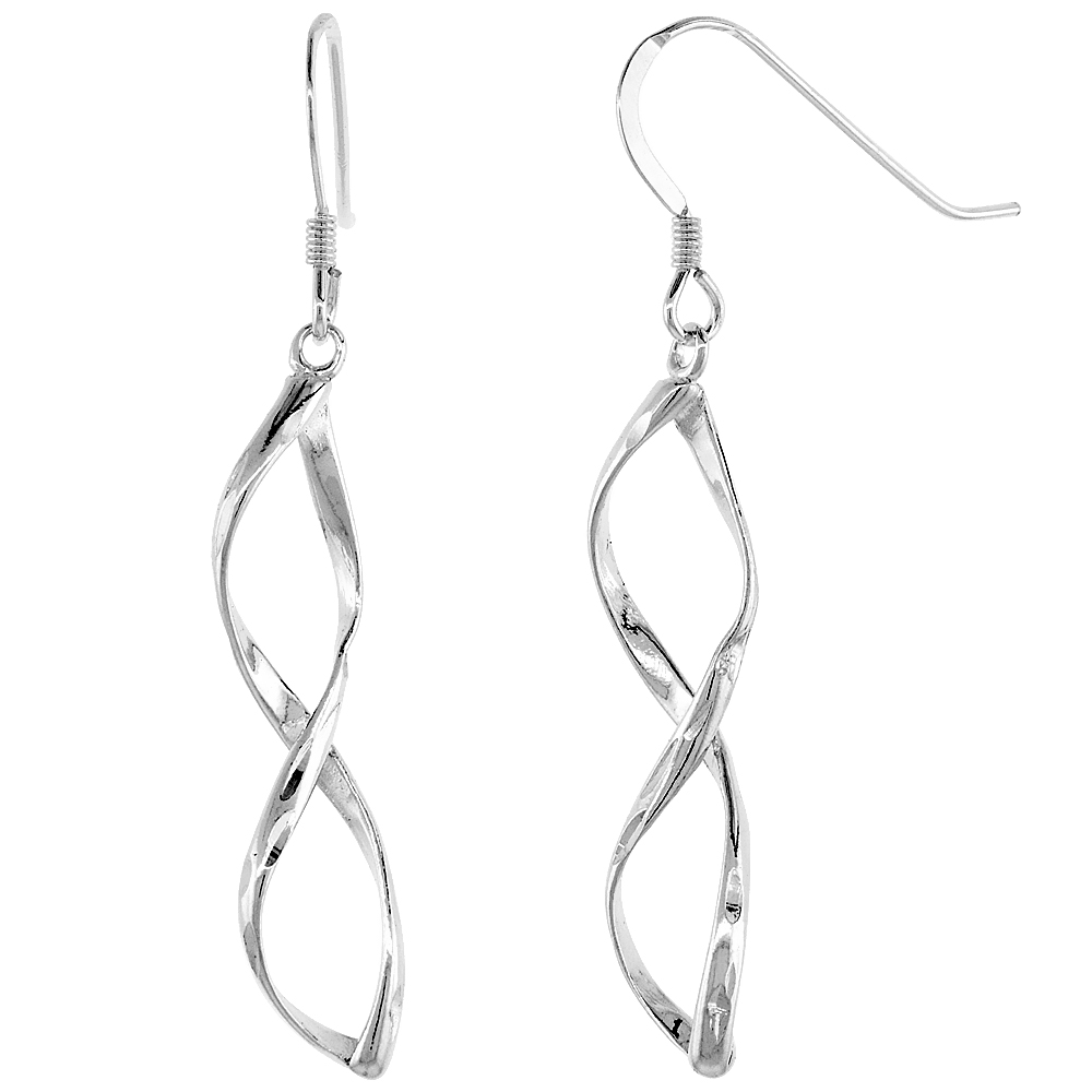 Sterling Silver Infinity Dangle Earrings Hammered, 1 3/16 inches long